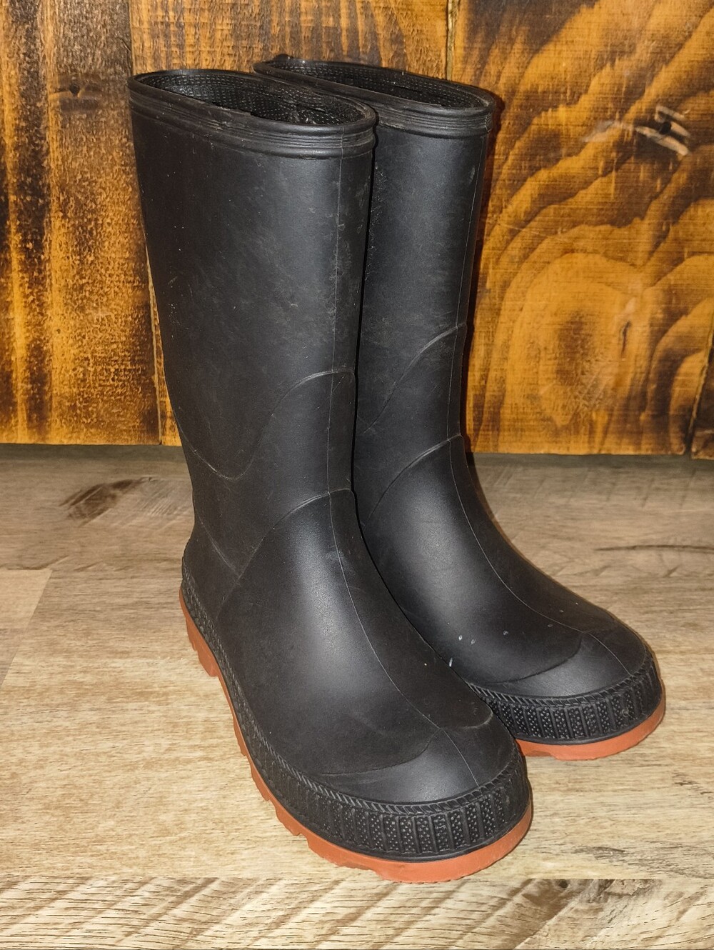 Kids Black Rubber Rain Boots Size 2 Red Sole Waterproof Mud Farm Boots